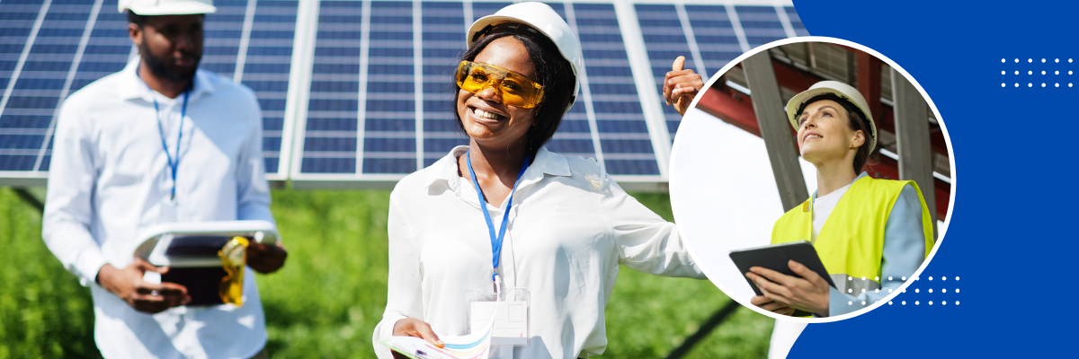 Global field technicians managing solar installations using digital tools